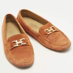 Pre Owned Salvatore Ferragamo Orange Suede Slip On Gancini Loafers Size 39.5