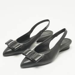 Pre Owned Salvatore Ferragamo Black Leather Viva Slingback Flats Size 38