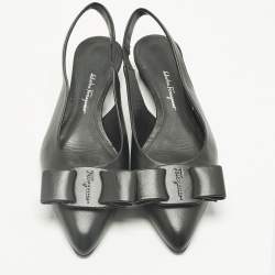 Pre Owned Salvatore Ferragamo Black Leather Viva Slingback Flats Size 38