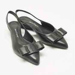 Pre Owned Salvatore Ferragamo Black Leather Viva Slingback Flats Size 38