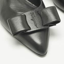 Pre Owned Salvatore Ferragamo Black Leather Viva Slingback Flats Size 38