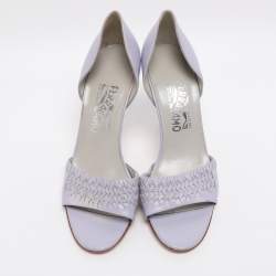 Pre Owned Salvatore Ferragamo Purple Leather Open Toe Pumps Size 37