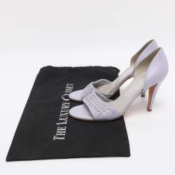 Pre Owned Salvatore Ferragamo Purple Leather Open Toe Pumps Size 37