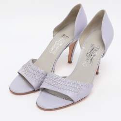 Pre Owned Salvatore Ferragamo Purple Leather Open Toe Pumps Size 37