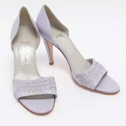 Pre Owned Salvatore Ferragamo Purple Leather Open Toe Pumps Size 37