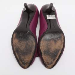 Pre Owned Salvatore Ferragamo Fushia Leather Vara Bow Peep Toe Pumps Size 37