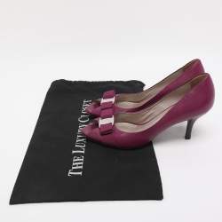 Pre Owned Salvatore Ferragamo Fushia Leather Vara Bow Peep Toe Pumps Size 37