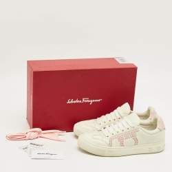 Pre Owned Salvatore Ferragamo Pink/White Leather Pedros Gancini Lace Up Sneakers Size 39.5