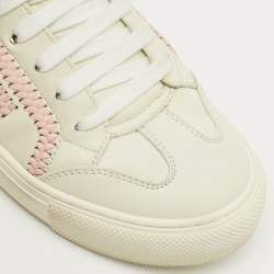 Pre Owned Salvatore Ferragamo Pink/White Leather Pedros Gancini Lace Up Sneakers Size 39.5