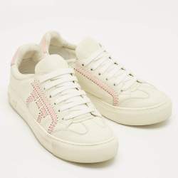 Pre Owned Salvatore Ferragamo Pink/White Leather Pedros Gancini Lace Up Sneakers Size 39.5