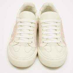 Pre Owned Salvatore Ferragamo Pink/White Leather Pedros Gancini Lace Up Sneakers Size 39.5