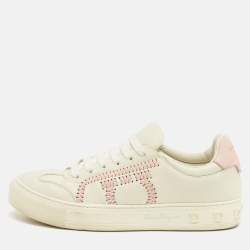 Pre Owned Salvatore Ferragamo Pink/White Leather Pedros Gancini Lace Up Sneakers Size 39.5