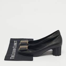 Pre Owned Salvatore Ferragamo Black Leather Capua Block Heel Pumps Size 39