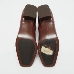 Pre Owned Salvatore Ferragamo Gancini  Burgundy Leather Ankle Length Boots Size 36.5