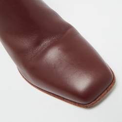 Pre Owned Salvatore Ferragamo Gancini  Burgundy Leather Ankle Length Boots Size 36.5