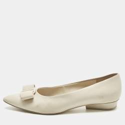 Pre Owned Salvatore Ferragamo Size 42 Ivory Leather Ballet Flats
