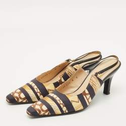 Pre Owned Salvatore Ferragamo Size 38.5 Multicolor Fabric Slingback Pumps
