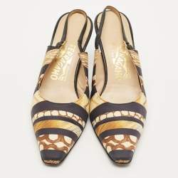 Pre Owned Salvatore Ferragamo Size 38.5 Multicolor Fabric Slingback Pumps