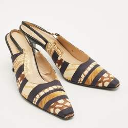 Pre Owned Salvatore Ferragamo Size 38.5 Multicolor Fabric Slingback Pumps