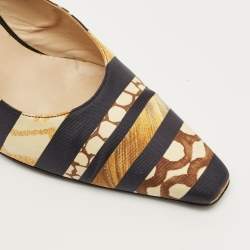 Pre Owned Salvatore Ferragamo Size 38.5 Multicolor Fabric Slingback Pumps