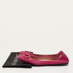 Pre Owned Salvatore Ferragamo Gancini Size 38.5 Pink Nubuck Leather Scrunch Ballet Flats