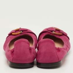 Pre Owned Salvatore Ferragamo Gancini Size 38.5 Pink Nubuck Leather Scrunch Ballet Flats