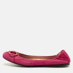 Pre Owned Salvatore Ferragamo Gancini Size 38.5 Pink Nubuck Leather Scrunch Ballet Flats