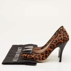 Pre Owned Salvatore Ferragamo Size 35.5 Brown/Black Leopard Calf Hair and Leather Bow Detail Pumps