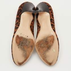 Pre Owned Salvatore Ferragamo Size 35.5 Brown/Black Leopard Calf Hair and Leather Bow Detail Pumps