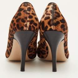 Pre Owned Salvatore Ferragamo Size 35.5 Brown/Black Leopard Calf Hair and Leather Bow Detail Pumps