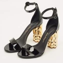 مملوكة مسبقًا صندل حزام الكاحل جلد لامع أسود "سالفاتوري فيراغامو" أزاليا مقاس 38.5