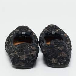 Pre Owned Salvatore Ferragamo My Joy Size 39.5 Black Lace Bow Detail Ballet Flats