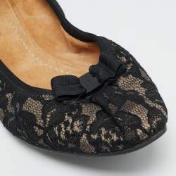 Pre Owned Salvatore Ferragamo My Joy Size 39.5 Black Lace Bow Detail Ballet Flats