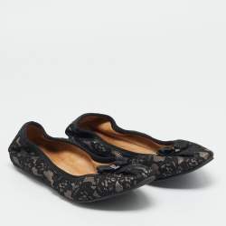Pre Owned Salvatore Ferragamo My Joy Size 39.5 Black Lace Bow Detail Ballet Flats