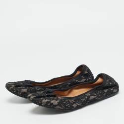 Pre Owned Salvatore Ferragamo My Joy Size 39.5 Black Lace Bow Detail Ballet Flats