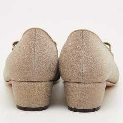 Pre Owned حذاء كعب عالي سالفاتوري فيراغامو فيونكة vara جلد لامع أزرق فاتح مقاس 36.5