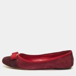 Pre Owned Salvatore Ferragamo Varina Size 41 Two Burgundy Suede Ballet Flats