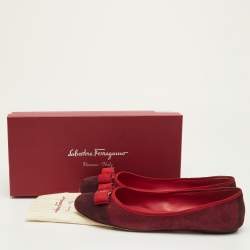 Pre Owned Salvatore Ferragamo Varina Size 41 Two Burgundy Suede Ballet Flats