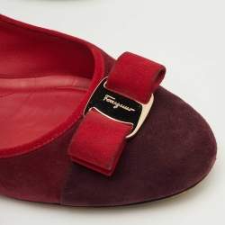 Pre Owned Salvatore Ferragamo Varina Size 41 Two Burgundy Suede Ballet Flats