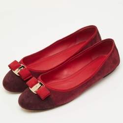 Pre Owned Salvatore Ferragamo Varina Size 41 Two Burgundy Suede Ballet Flats