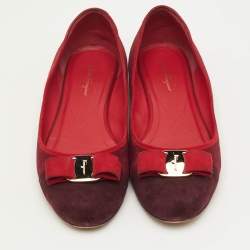 Pre Owned Salvatore Ferragamo Varina Size 41 Two Burgundy Suede Ballet Flats