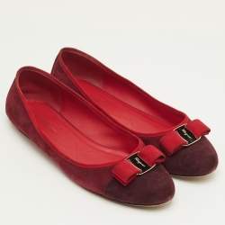 Pre Owned Salvatore Ferragamo Varina Size 41 Two Burgundy Suede Ballet Flats