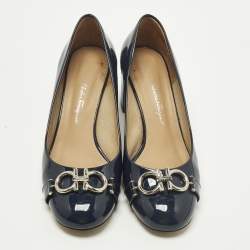 Pre Owned حذاء كعب عالى سالفاتورى فيراغامو غاردا غانسيني كانفاس مونوكروم مقاس 37.5