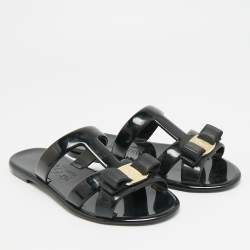 Pre Owned صندل سالفاتوري فيراغامو ليليا فيرا جلي شفاف أسود مقاس 38.5