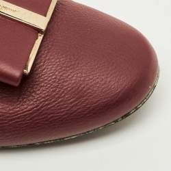Pre Owned Salvatore Ferragamo Sarno Bow Size 37 Burgundy Leather Smoking Slippers