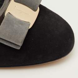 Pre Owned حذاء كعب عالي سالفاتوري فيراغامو مزين فيونكة فارا متعدد الألوان شامواه نعل سميك مقاس 41