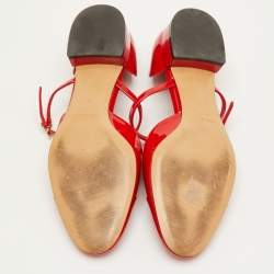 مملوكة مسبقًا Salvatore Ferragamo Size 39.5 Red Patent Leather T-Strap Ballet Flats