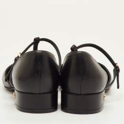 مملوكة مسبقًا حذاء باليرينا فلات سالفاتوري فيراغامو جلد أسود بحزام على شكل حرف T مقاس 39.5