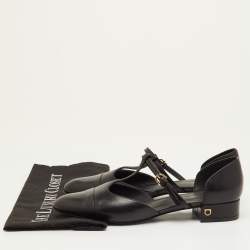 مملوكة مسبقًا حذاء باليرينا فلات سالفاتوري فيراغامو جلد أسود بحزام على شكل حرف T مقاس 39.5