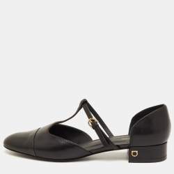 مملوكة مسبقًا حذاء باليرينا فلات سالفاتوري فيراغامو جلد أسود بحزام على شكل حرف T مقاس 39.5